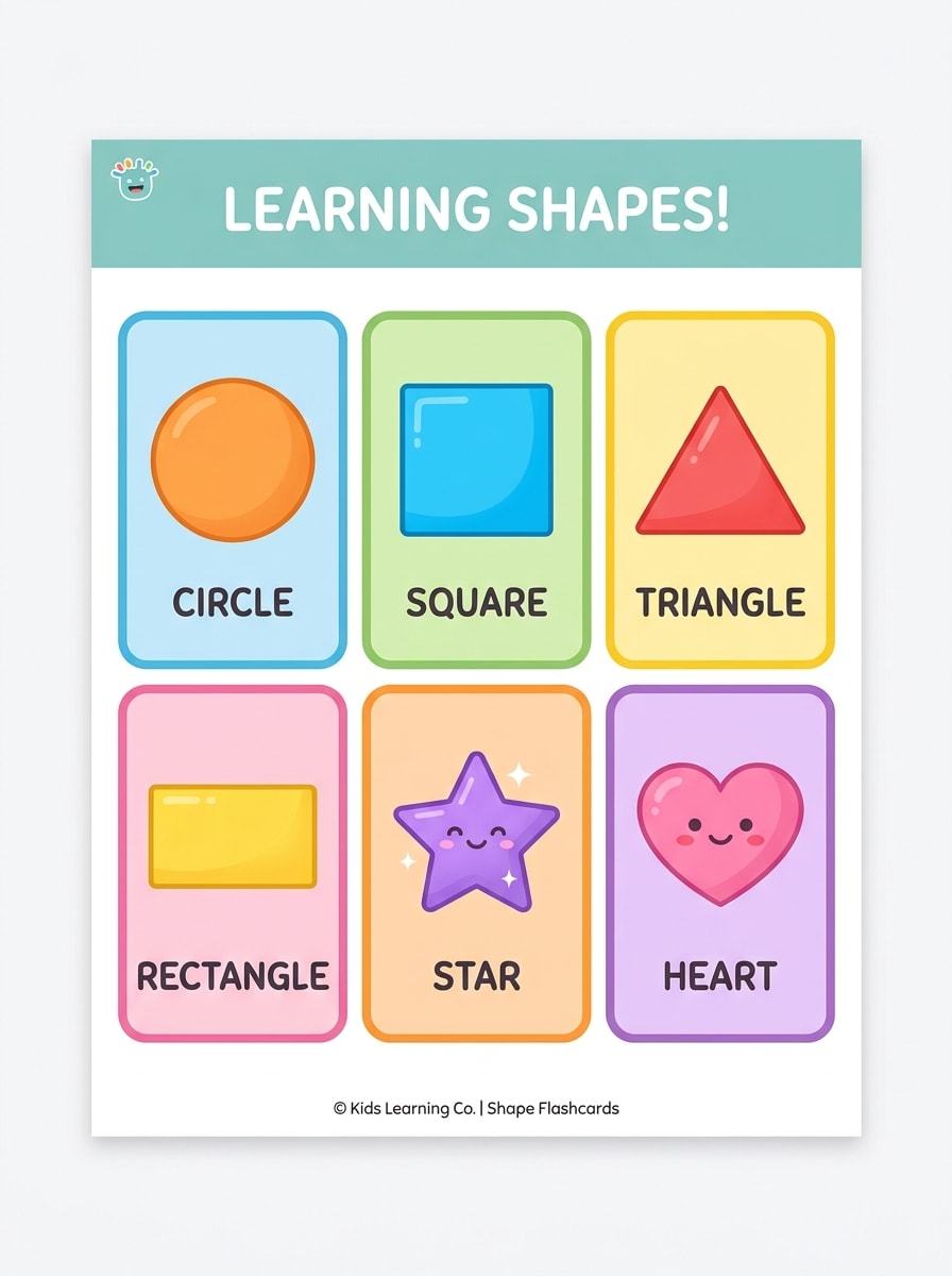 Learning shapes flashcards with circle, square, triangle, and star